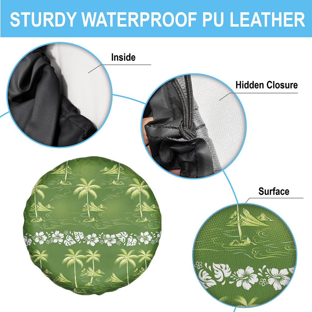 Olive Green Hawaii Palm Tree Hibiscus Spare Tire Cover Fantasy Summer Vibe LT01 - Polynesian Pride