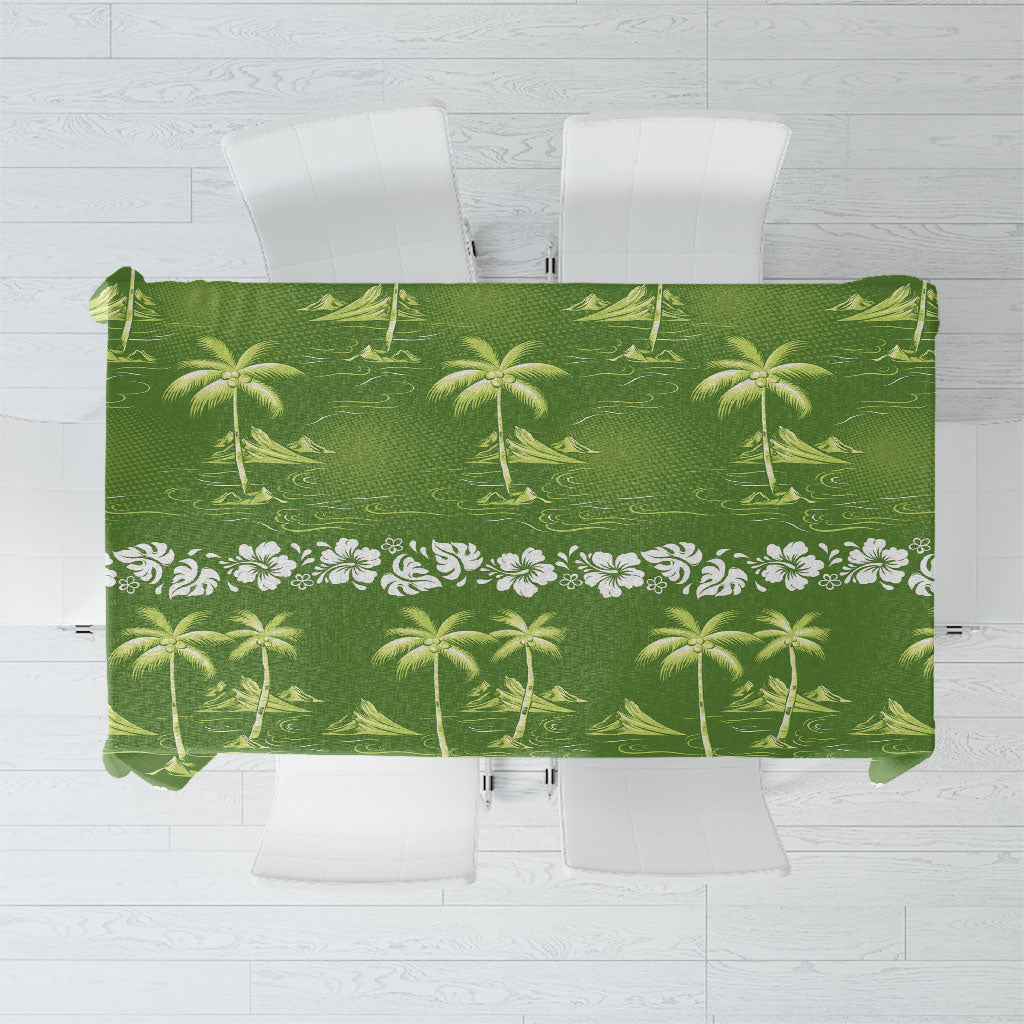 Olive Green Hawaii Palm Tree Hibiscus Tablecloth Fantasy Summer Vibe