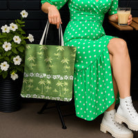 Olive Green Hawaii Palm Tree Hibiscus Tote Bag Fantasy Summer Vibe