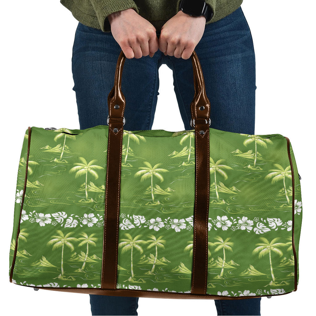 Olive Green Hawaii Palm Tree Hibiscus Travel Bag Fantasy Summer Vibe