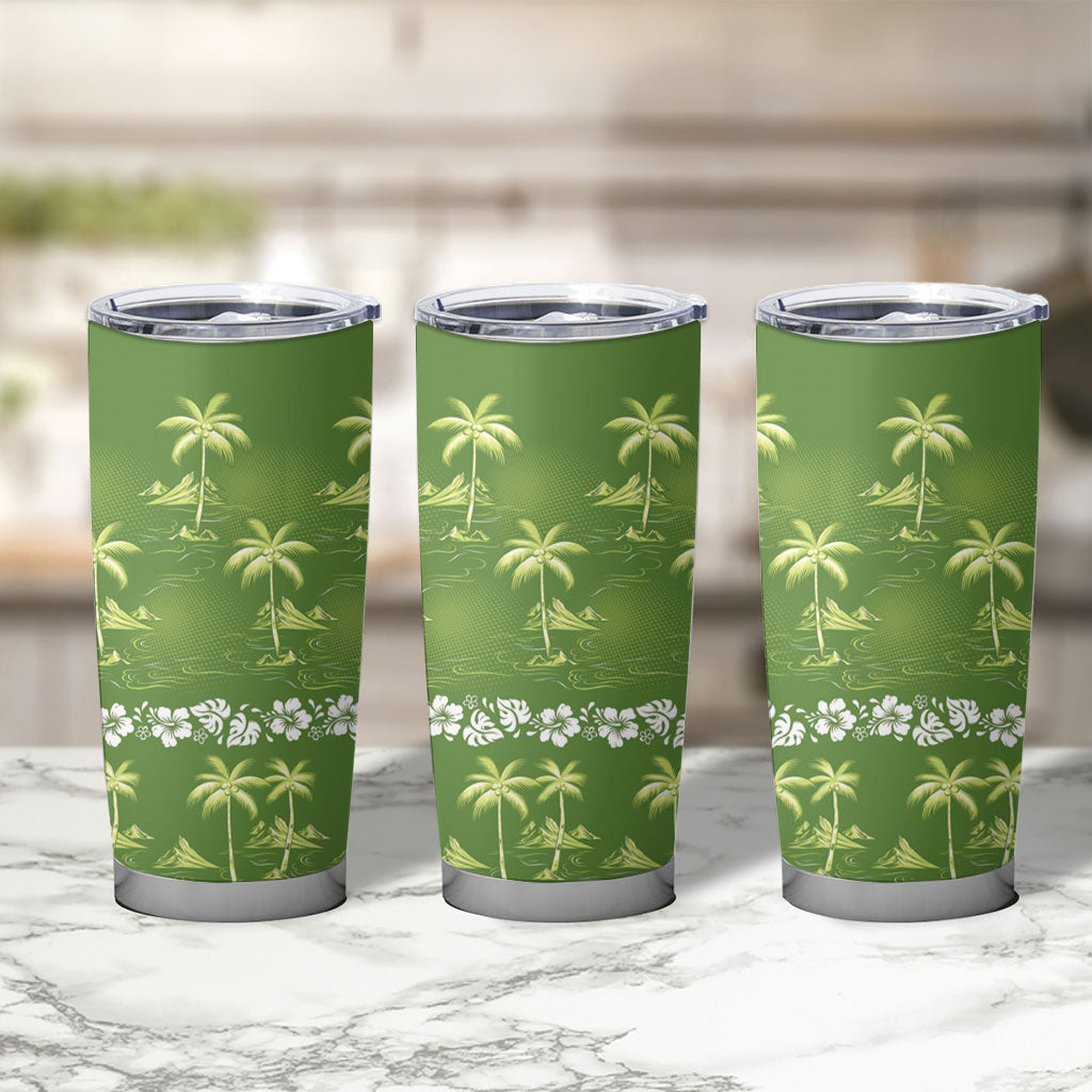 Olive Green Hawaii Palm Tree Hibiscus Tumbler Cup Fantasy Summer Vibe LT01 - Polynesian Pride