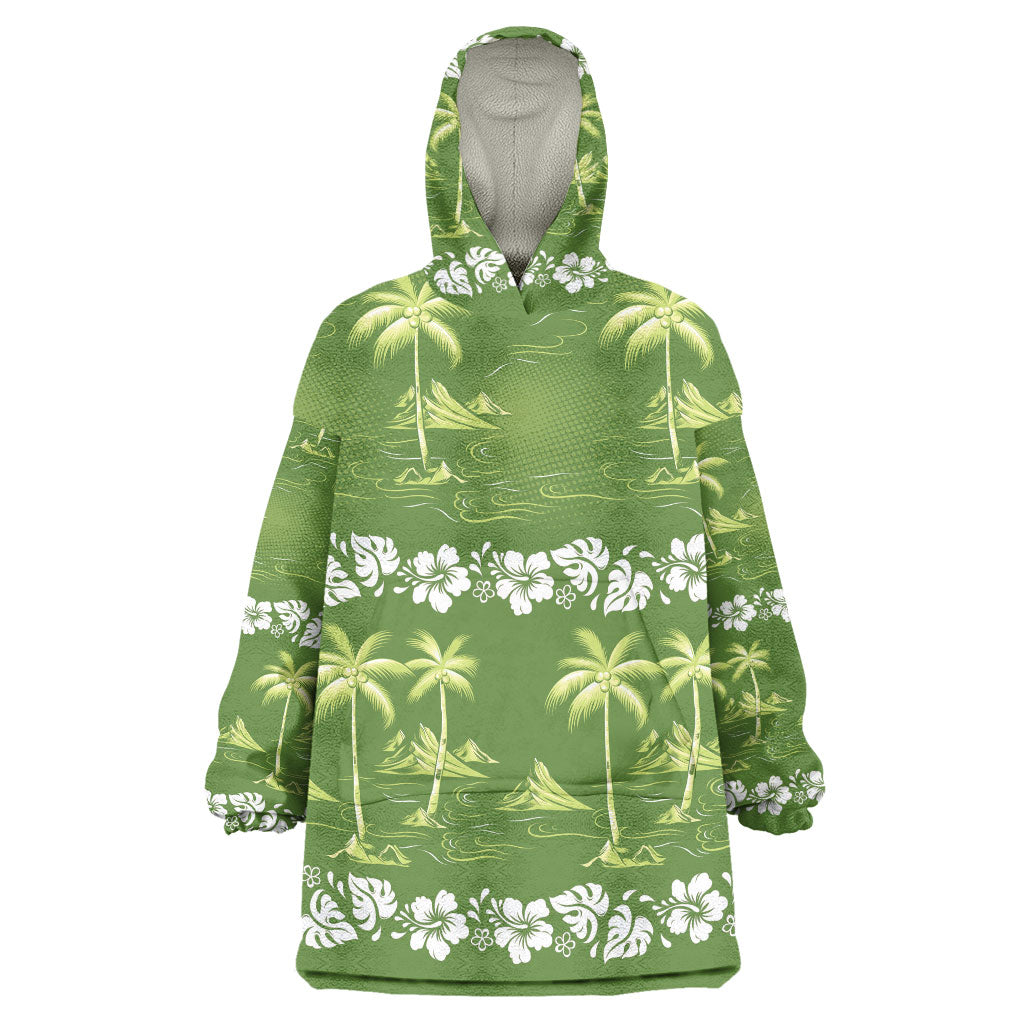 Olive Green Hawaii Palm Tree Hibiscus Wearable Blanket Hoodie Fantasy Summer Vibe