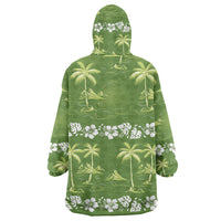 Olive Green Hawaii Palm Tree Hibiscus Wearable Blanket Hoodie Fantasy Summer Vibe LT01 - Polynesian Pride