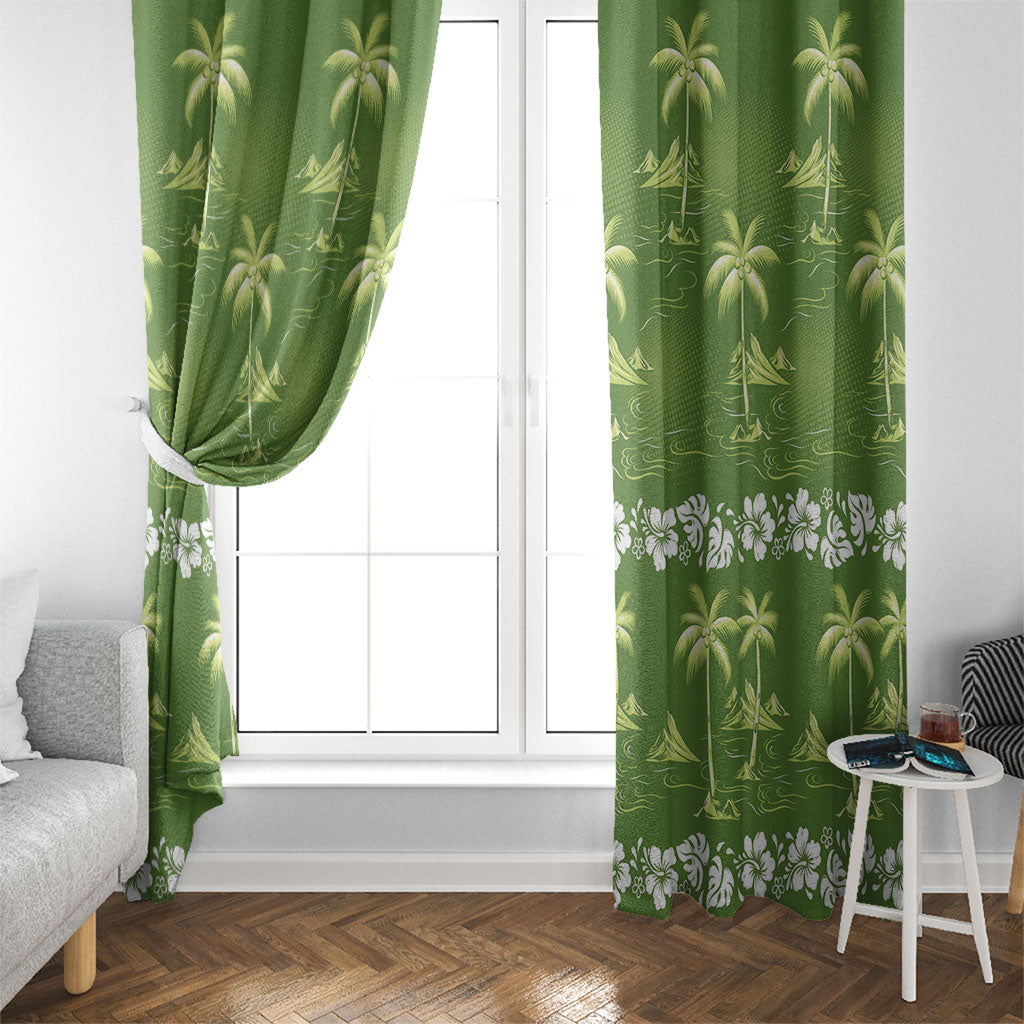 Olive Green Hawaii Palm Tree Hibiscus Window Curtain Fantasy Summer Vibe LT01 - Polynesian Pride