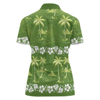 Olive Green Hawaii Palm Tree Hibiscus Women Polo Shirt Fantasy Summer Vibe LT01 - Polynesian Pride
