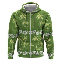 Olive Green Hawaii Palm Tree Hibiscus Zip Hoodie Fantasy Summer Vibe LT01 Zip Hoodie Olive - Polynesian Pride