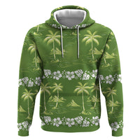 Olive Green Hawaii Palm Tree Hibiscus Zip Hoodie Fantasy Summer Vibe LT01 Pullover Hoodie Olive - Polynesian Pride