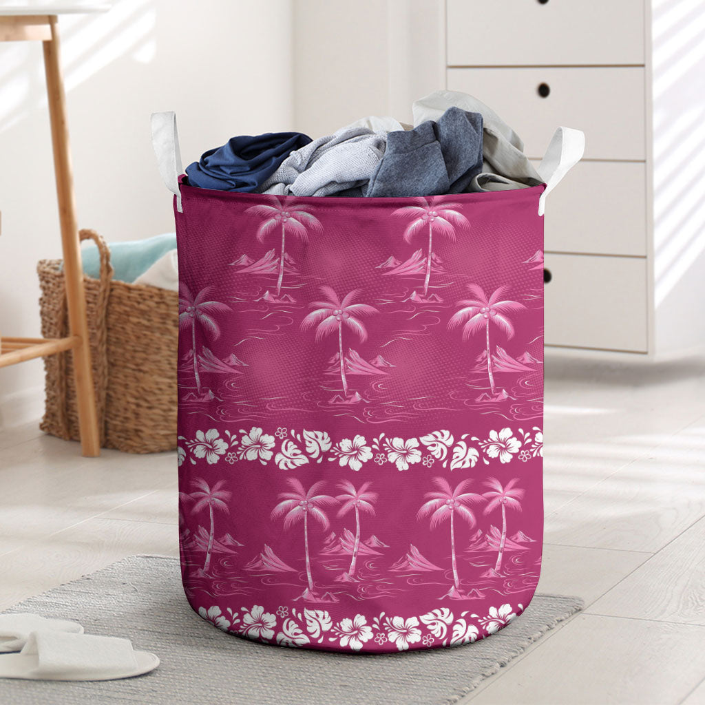 Pink Hawaii Palm Tree Hibiscus Laundry Basket Fantasy Summer Vibe LT01 Pink - Polynesian Pride