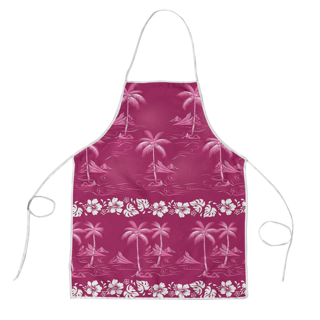 Pink Hawaii Palm Tree Hibiscus Apron Fantasy Summer Vibe