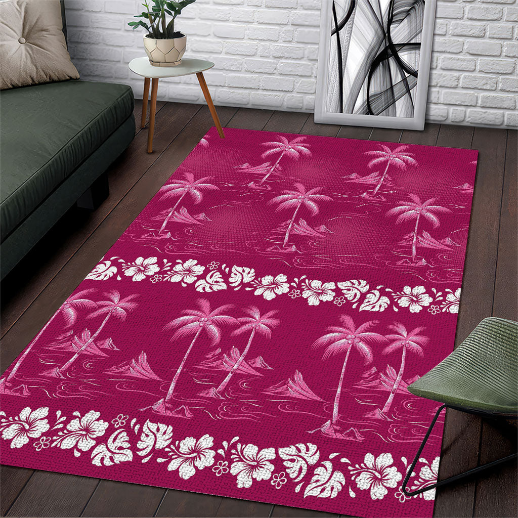Pink Hawaii Palm Tree Hibiscus Area Rug Fantasy Summer Vibe