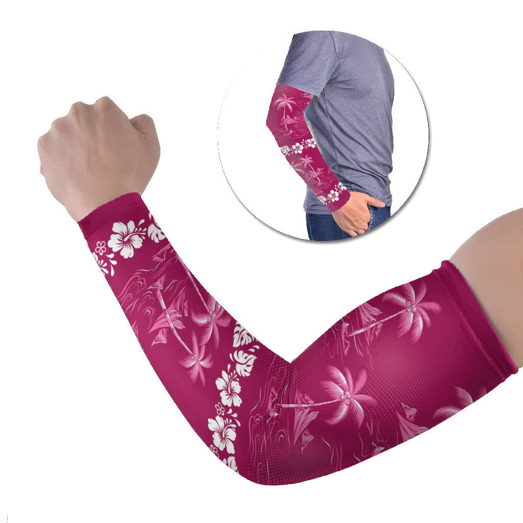 Pink Hawaii Palm Tree Hibiscus Arm Sleeves Fantasy Summer Vibe