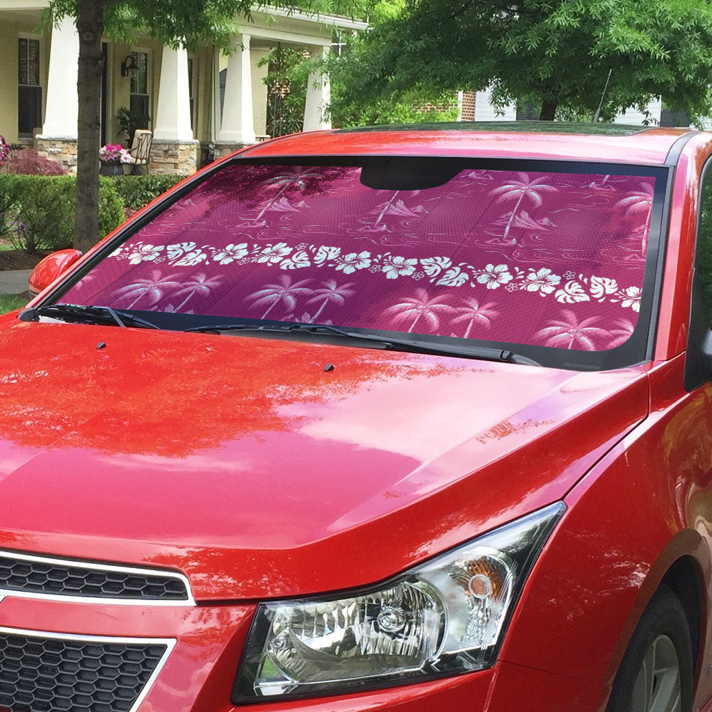 Pink Hawaii Palm Tree Hibiscus Auto Sun Shade Fantasy Summer Vibe