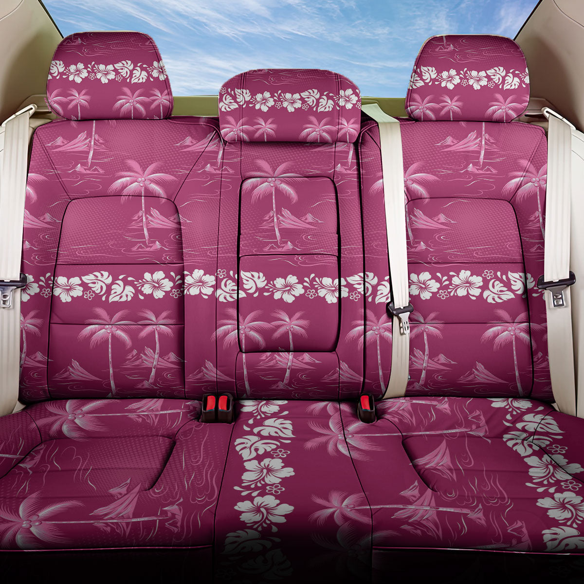 Pink Hawaii Palm Tree Hibiscus Back Car Seat Cover Fantasy Summer Vibe
