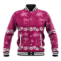 Pink Hawaii Palm Tree Hibiscus Baseball Jacket Fantasy Summer Vibe LT01 Unisex Pink - Polynesian Pride