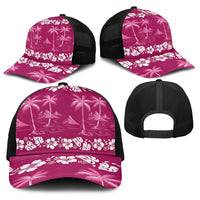 Pink Hawaii Palm Tree Hibiscus Baseball Net Cap Fantasy Summer Vibe