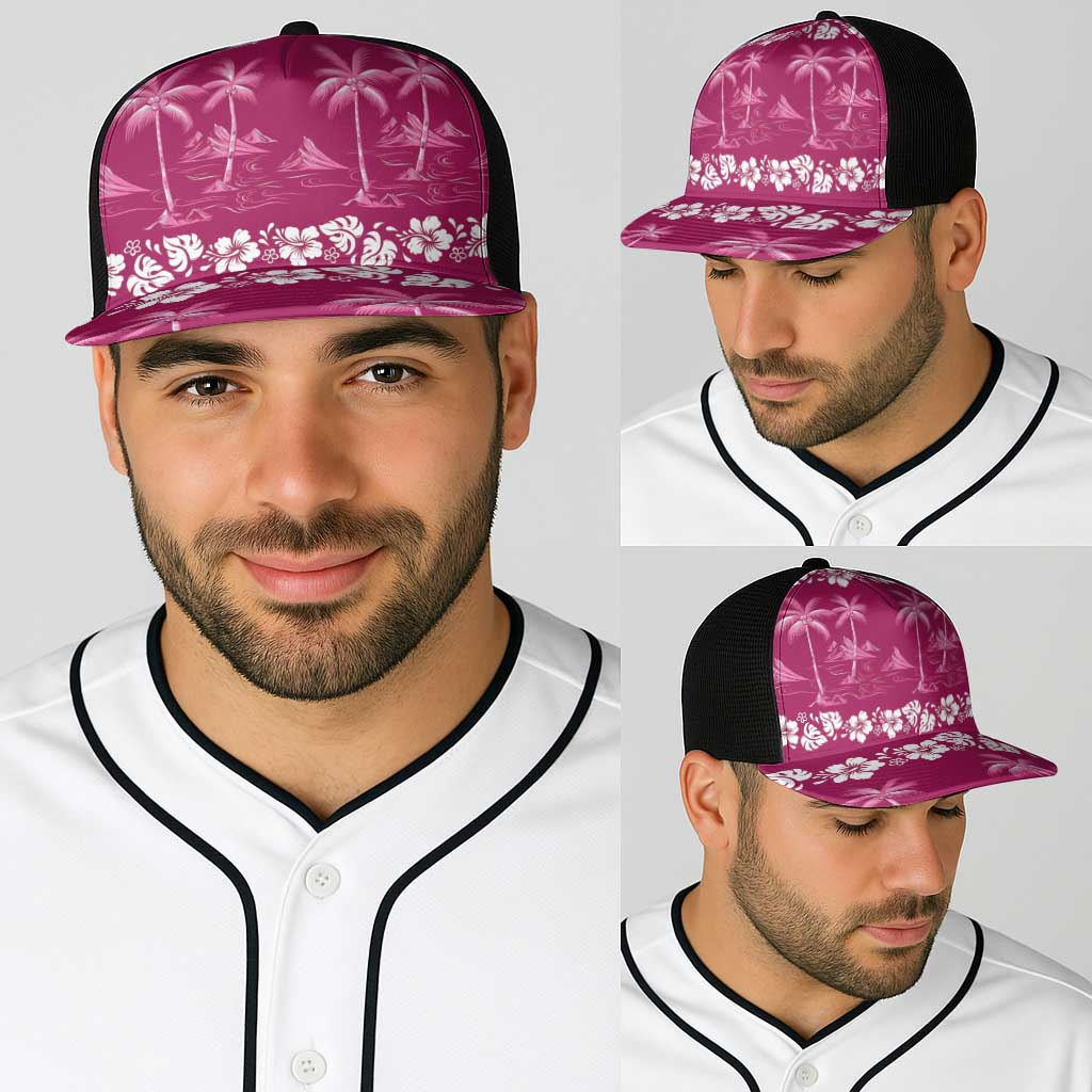 Pink Hawaii Palm Tree Hibiscus Baseball Net Cap Fantasy Summer Vibe