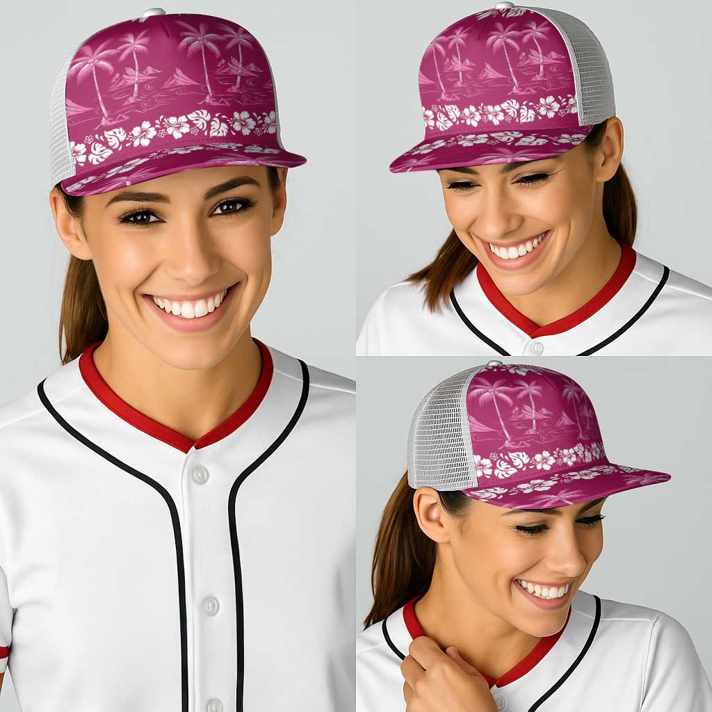 Pink Hawaii Palm Tree Hibiscus Baseball Net Cap Fantasy Summer Vibe