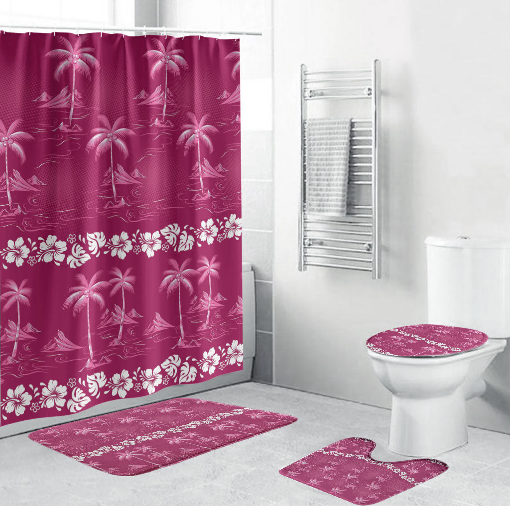 Pink Hawaii Palm Tree Hibiscus Bathroom Set Fantasy Summer Vibe