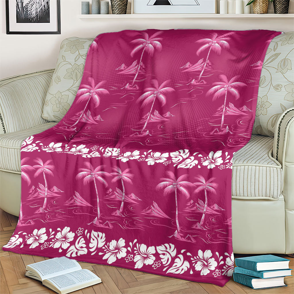 Pink Hawaii Palm Tree Hibiscus Blanket Fantasy Summer Vibe