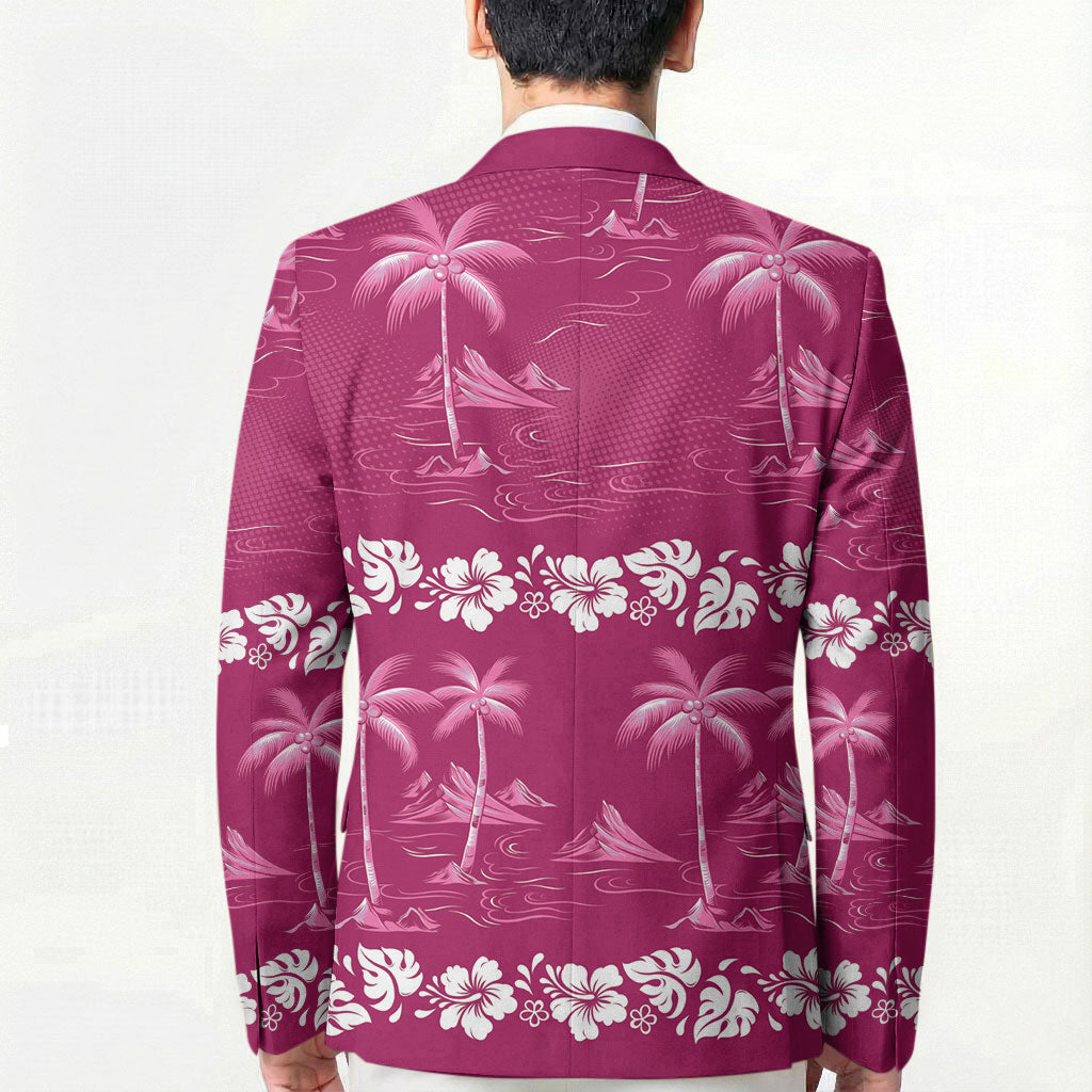 Pink Hawaii Palm Tree Hibiscus Blazer Fantasy Summer Vibe