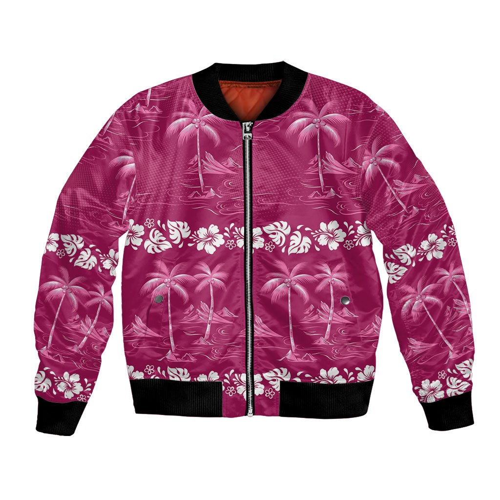Pink Hawaii Palm Tree Hibiscus Bomber Jacket Fantasy Summer Vibe