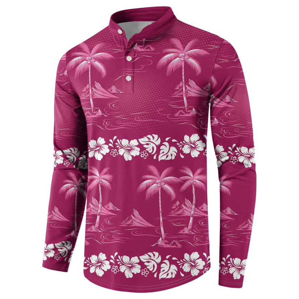 Pink Hawaii Palm Tree Hibiscus Button Sweatshirt Fantasy Summer Vibe