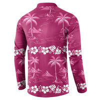 Pink Hawaii Palm Tree Hibiscus Button Sweatshirt Fantasy Summer Vibe