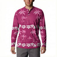 Pink Hawaii Palm Tree Hibiscus Button Sweatshirt Fantasy Summer Vibe