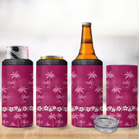 Pink Hawaii Palm Tree Hibiscus 4 in 1 Can Cooler Tumbler Fantasy Summer Vibe