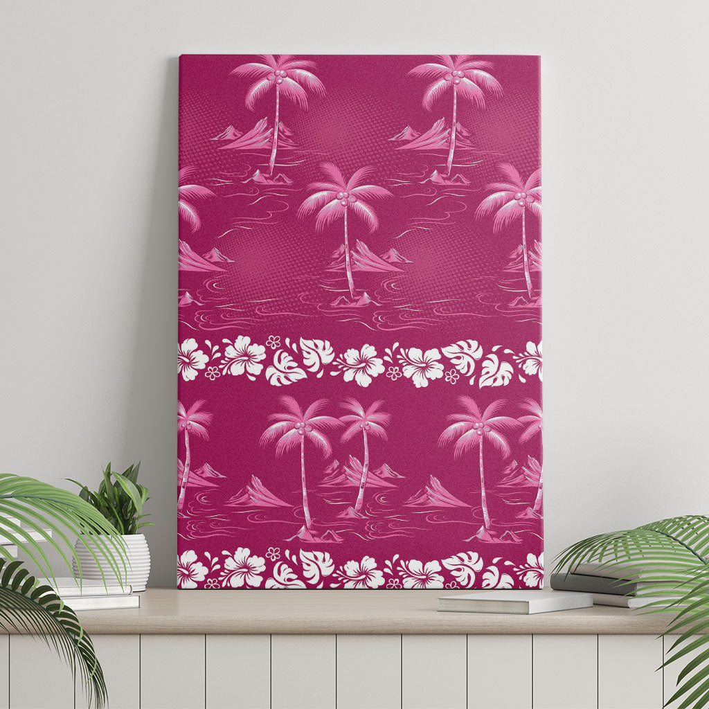 Pink Hawaii Palm Tree Hibiscus Canvas Wall Art Fantasy Summer Vibe
