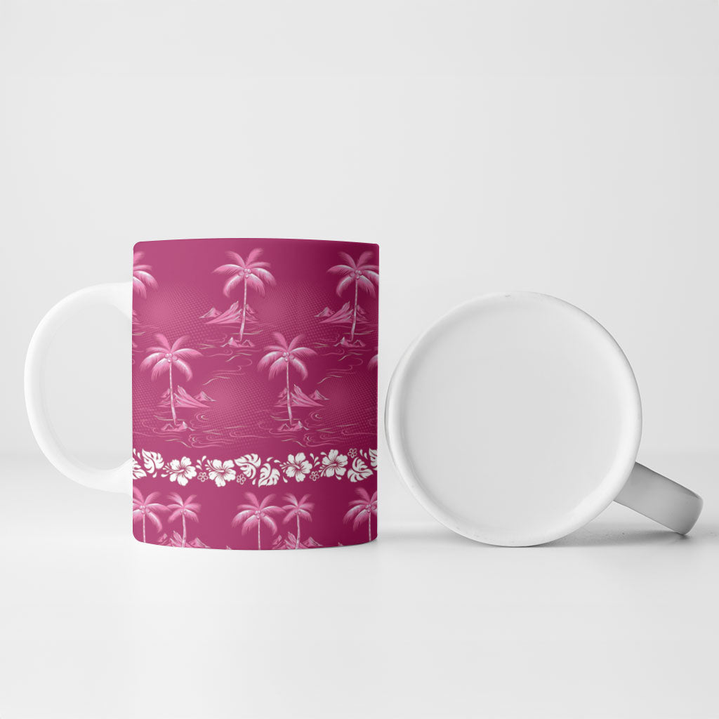 Pink Hawaii Palm Tree Hibiscus Ceramic Mug Fantasy Summer Vibe