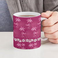 Pink Hawaii Palm Tree Hibiscus Ceramic Mug Fantasy Summer Vibe
