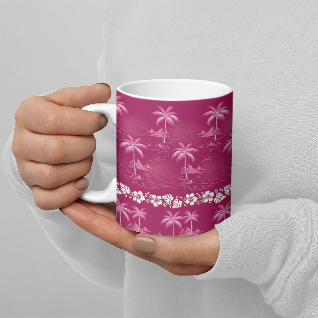 Pink Hawaii Palm Tree Hibiscus Ceramic Mug Fantasy Summer Vibe