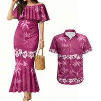 Pink Hawaii Palm Tree Hibiscus Couples Matching Mermaid Dress and Hawaiian Shirt Fantasy Summer Vibe LT01 Pink - Polynesian Pride