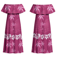 Pink Hawaii Palm Tree Hibiscus Couples Matching Off Shoulder Maxi Dress and Hawaiian Shirt Fantasy Summer Vibe LT01 - Polynesian Pride