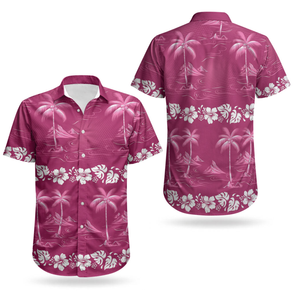 Pink Hawaii Palm Tree Hibiscus Couples Matching Puletasi and Hawaiian Shirt Fantasy Summer Vibe LT01 - Polynesian Pride
