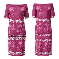 Pink Hawaii Palm Tree Hibiscus Couples Matching Puletasi and Long Sleeve Button Shirt Fantasy Summer Vibe LT01 - Polynesian Pride