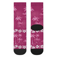 Pink Hawaii Palm Tree Hibiscus Crew Socks Fantasy Summer Vibe LT01 - Polynesian Pride