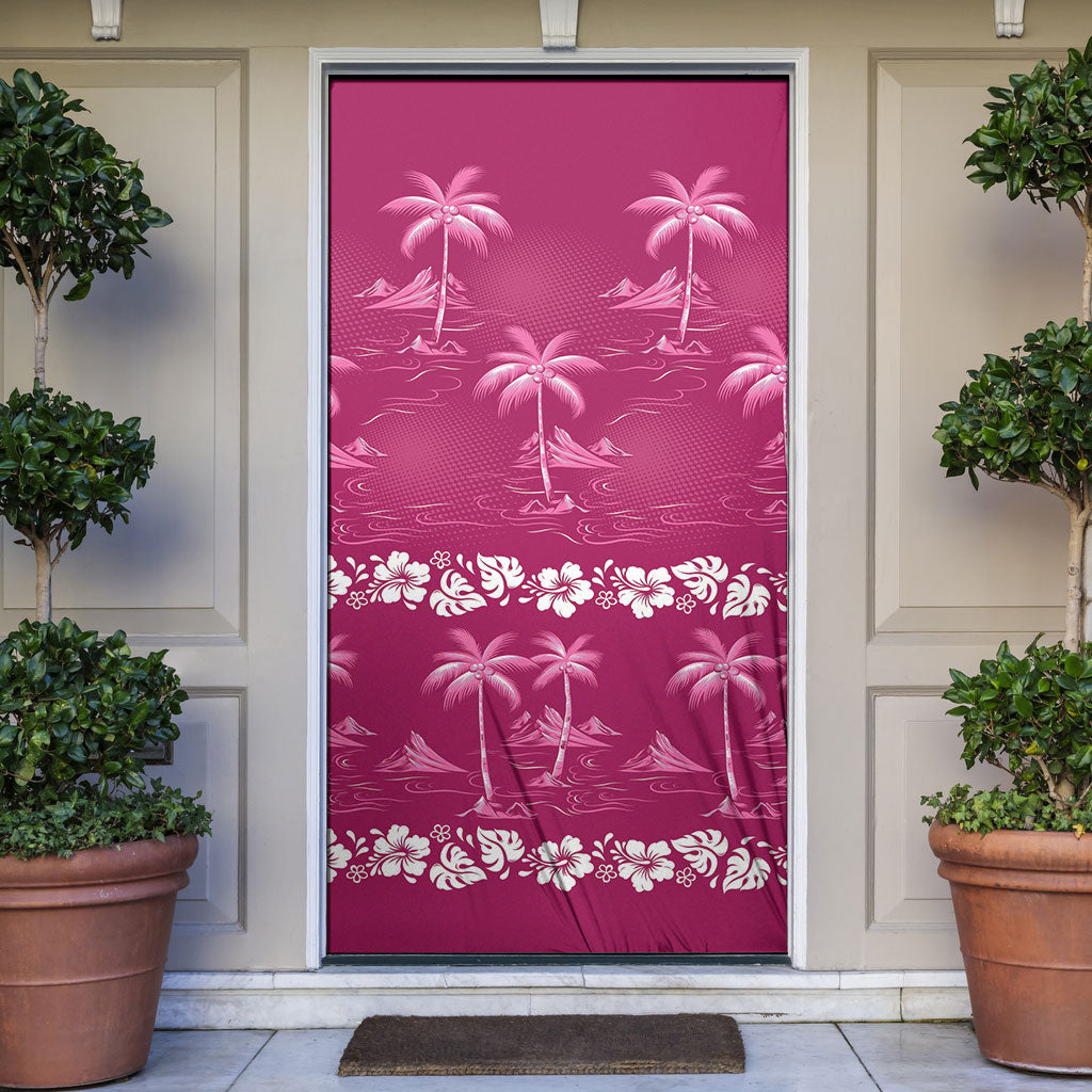 Pink Hawaii Palm Tree Hibiscus Door Cover Fantasy Summer Vibe