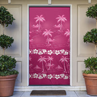 Pink Hawaii Palm Tree Hibiscus Door Cover Fantasy Summer Vibe
