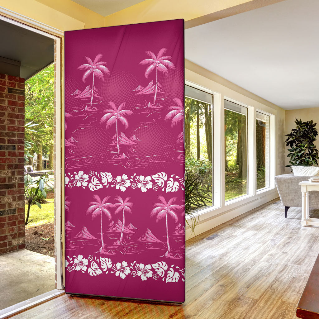 Pink Hawaii Palm Tree Hibiscus Door Cover Fantasy Summer Vibe