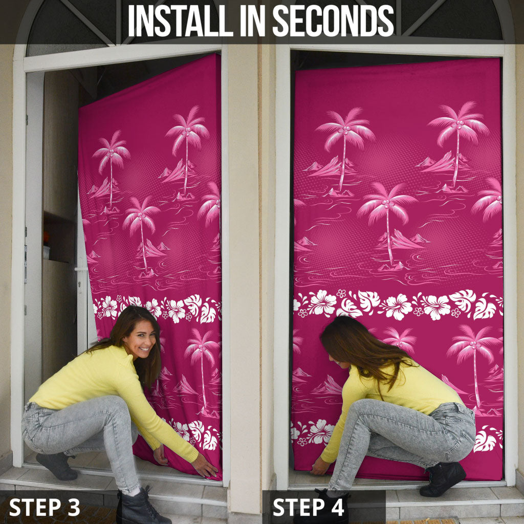 Pink Hawaii Palm Tree Hibiscus Door Cover Fantasy Summer Vibe