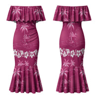 Pink Hawaii Palm Tree Hibiscus Family Matching Mermaid Dress and Hawaiian Shirt Fantasy Summer Vibe LT01 Mom's Dress Pink - Polynesian Pride