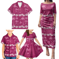 Pink Hawaii Palm Tree Hibiscus Family Matching Puletasi and Hawaiian Shirt Fantasy Summer Vibe LT01 - Polynesian Pride