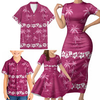Pink Hawaii Palm Tree Hibiscus Family Matching Short Sleeve Bodycon Dress and Hawaiian Shirt Fantasy Summer Vibe LT01 - Polynesian Pride