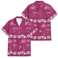 Pink Hawaii Palm Tree Hibiscus Family Matching Short Sleeve Bodycon Dress and Hawaiian Shirt Fantasy Summer Vibe LT01 Dad's Shirt - Short Sleeve Pink - Polynesian Pride