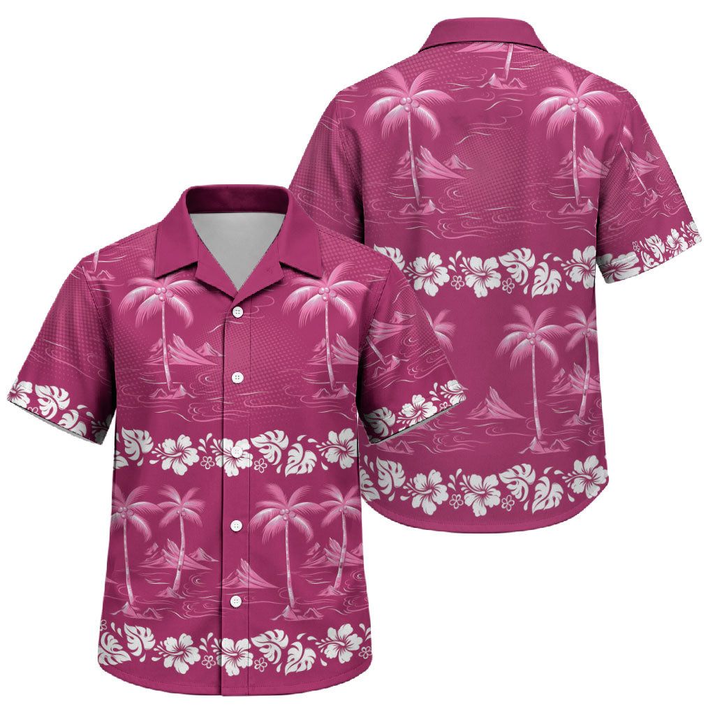 Pink Hawaii Palm Tree Hibiscus Family Matching Summer Maxi Dress and Hawaiian Shirt Fantasy Summer Vibe LT01 Son's Shirt Pink - Polynesian Pride