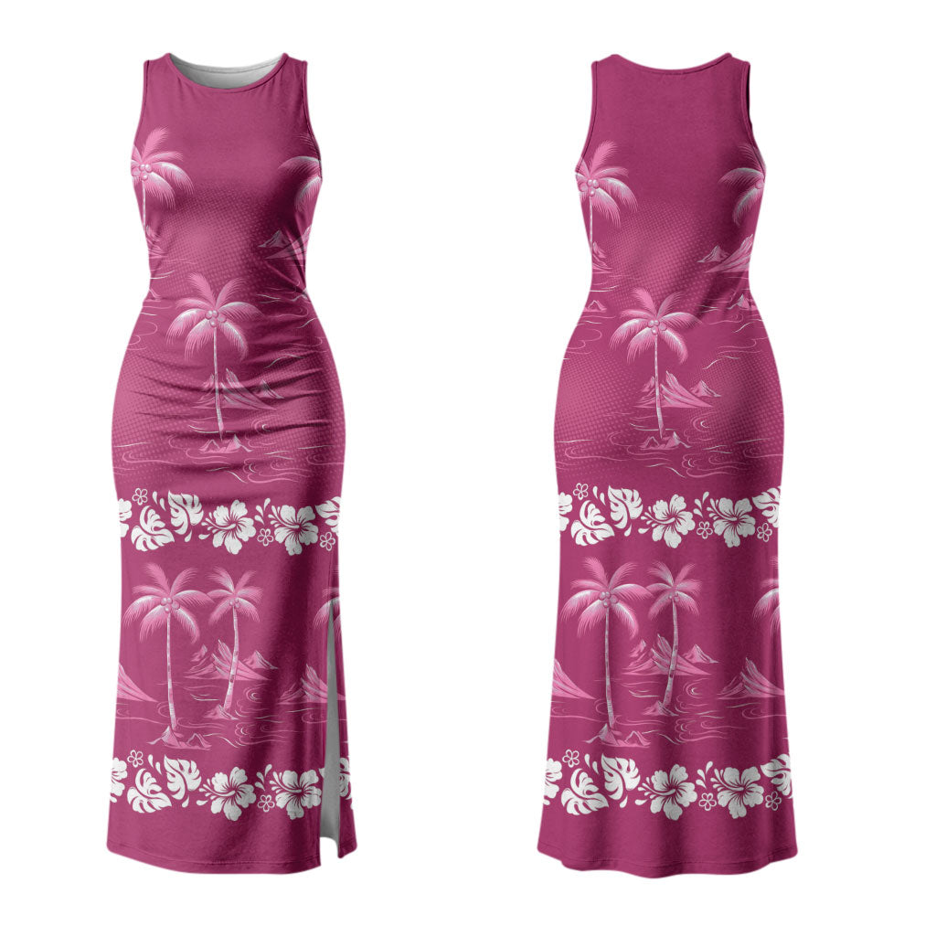 Pink Hawaii Palm Tree Hibiscus Family Matching Tank Maxi Dress and Hawaiian Shirt Fantasy Summer Vibe LT01 Mom's Dress Pink - Polynesian Pride