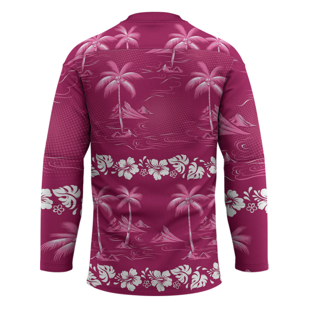Pink Hawaii Palm Tree Hibiscus Hockey Jersey Fantasy Summer Vibe