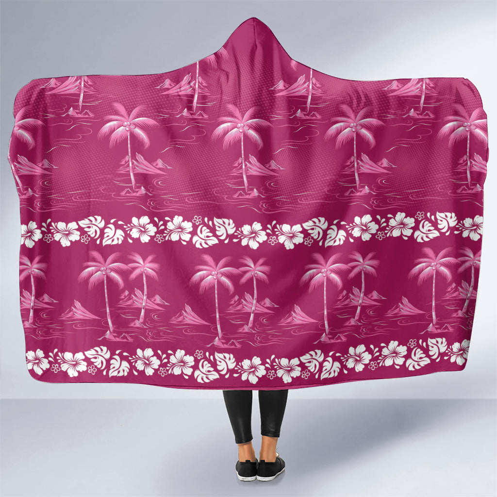 Pink Hawaii Palm Tree Hibiscus Hooded Blanket Fantasy Summer Vibe